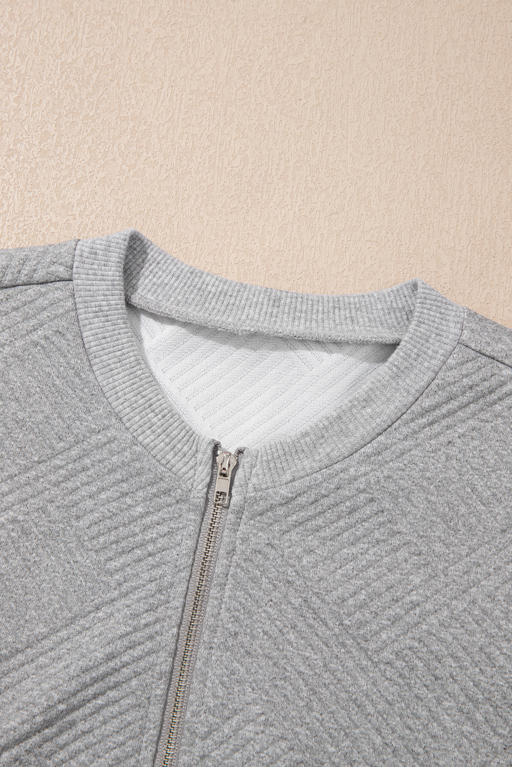 Women's Medium Grey Textured Half Zip Sweatshirt – Loose Casual Fit for Everyday Comfort - Detail View 10 Women's Medium Grey Textured Half Zip Sweatshirt – Loose Casual Fit for Everyday Comfort - Detail View 10