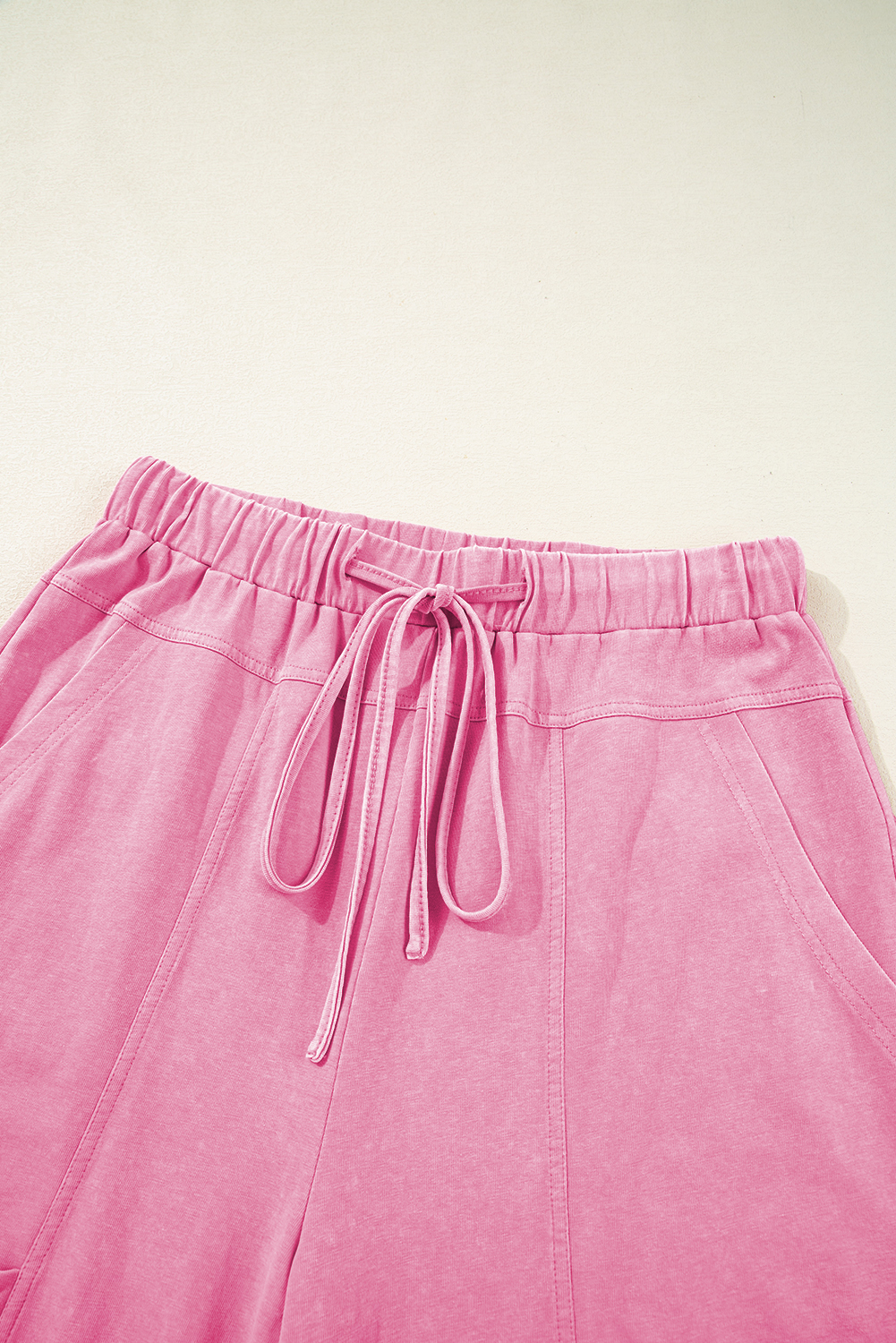 Casual Pink Wide Leg Cargo Pants - Adjustable Drawstring & Exposed Seams - Detail View 10 Casual Pink Wide Leg Cargo Pants - Adjustable Drawstring & Exposed Seams - Detail View 10