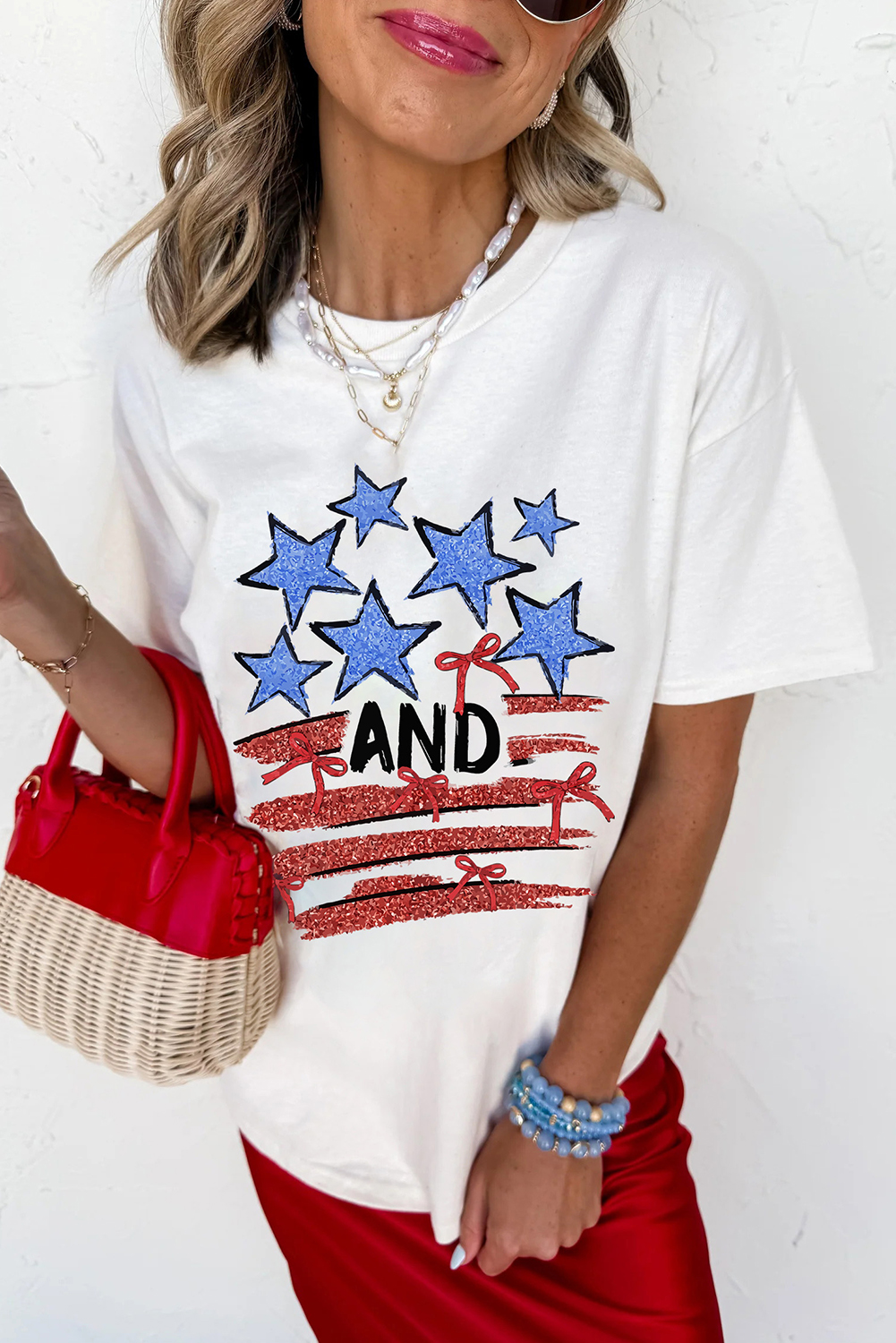 Trendy Women's Short Sleeve T-Shirt with Bow Detail - Perfect for Independence Day - Detail View 3 Trendy Women's Short Sleeve T-Shirt with Bow Detail - Perfect for Independence Day - Detail View 3
