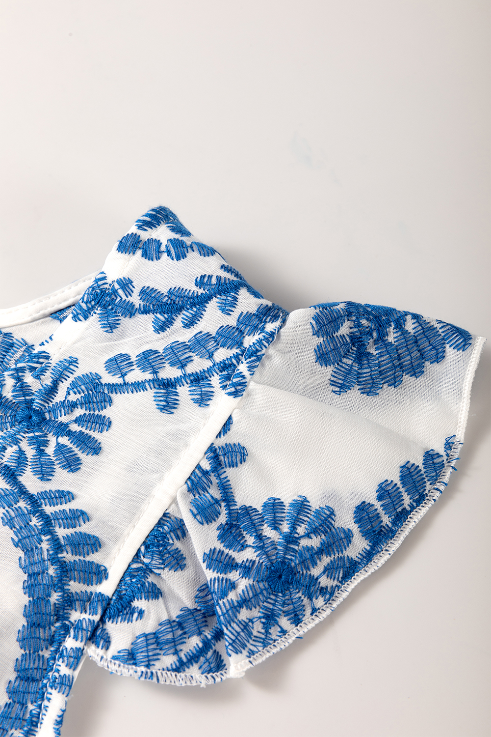 Women's Blouse, Blue Boho Print, Flutter Sleeve, Crew Neck, Casual Style, Floral Pattern, Summer Fashion, Daily Wear, Loose Fit, Versatile Top, Artistic Flair, Feminine Design, Shift Silhouette, 100% Polyester - Detail View 8 Women's Blouse, Blue Boho Print, Flutter Sleeve, Crew Neck, Casual Style, Floral Pattern, Summer Fashion, Daily Wear, Loose Fit, Versatile Top, Artistic Flair, Feminine Design, Shift Silhouette, 100% Polyester - Detail View 8