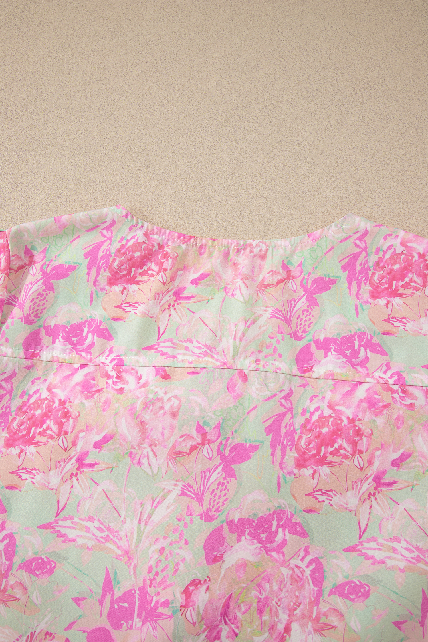 Women's Short Puff Sleeve Floral Blouse in Pink – Ideal for Day and Night Events - Detail View 8 Women's Short Puff Sleeve Floral Blouse in Pink – Ideal for Day and Night Events - Detail View 8