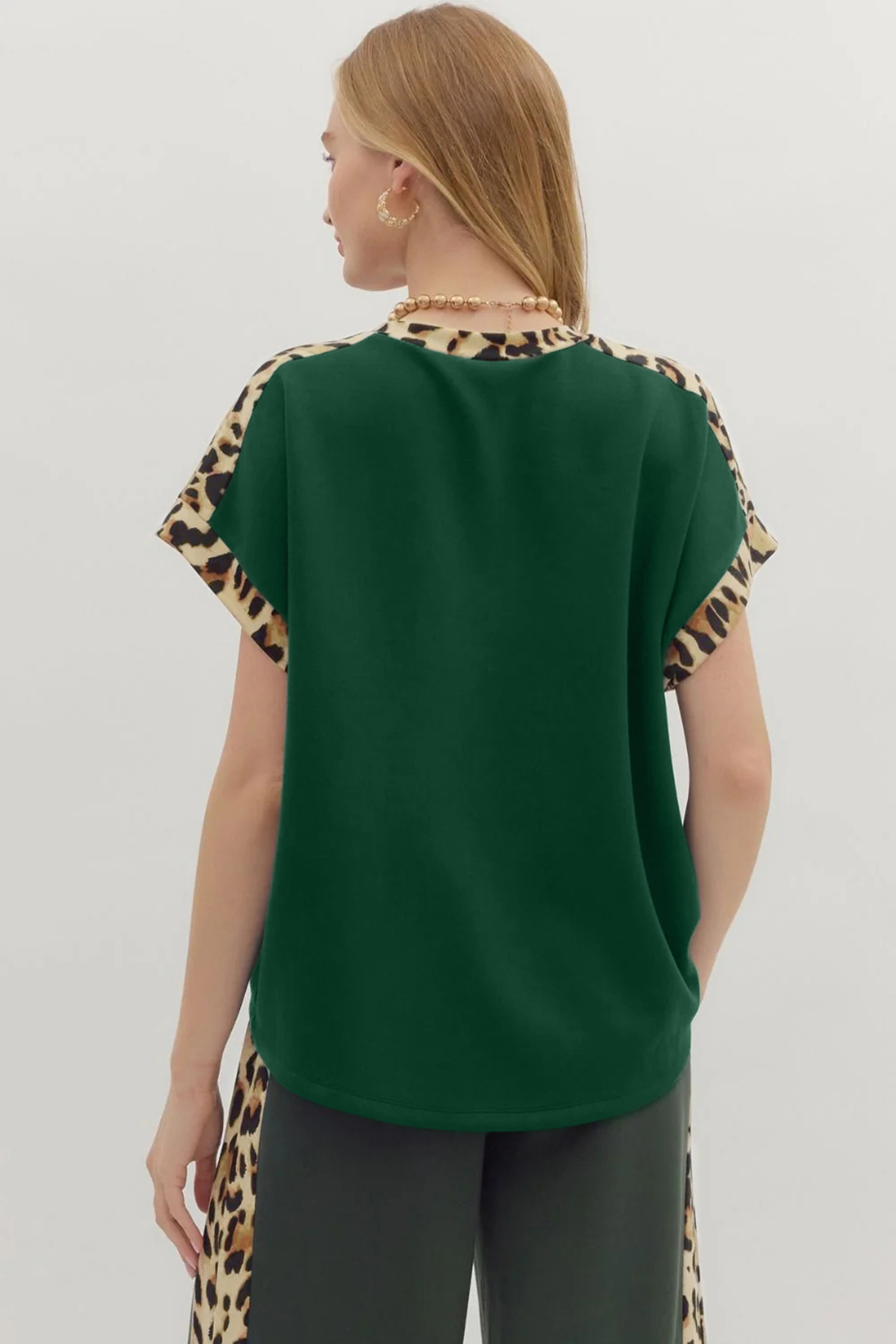 Sea Green Leopard Print Round Neck Tee for Women – Stylish Comfort for Everyday Outfits - Detail View 2 Sea Green Leopard Print Round Neck Tee for Women – Stylish Comfort for Everyday Outfits - Detail View 2