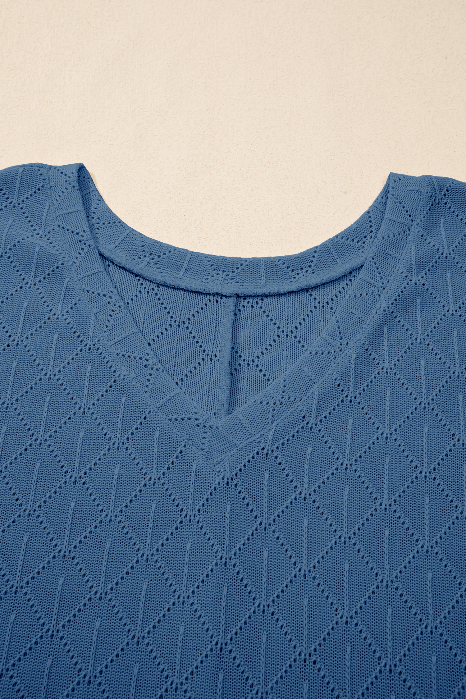 Sky Blue Pointelle Rhombus Knit Top for Plus Size Women – Perfect for Summer Days - Detail View 6 Sky Blue Pointelle Rhombus Knit Top for Plus Size Women – Perfect for Summer Days - Detail View 6