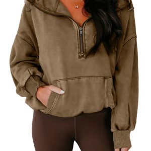 Women's Elmwood Half Zip Baggy Hoodie with Kangaroo Pocket - Main View