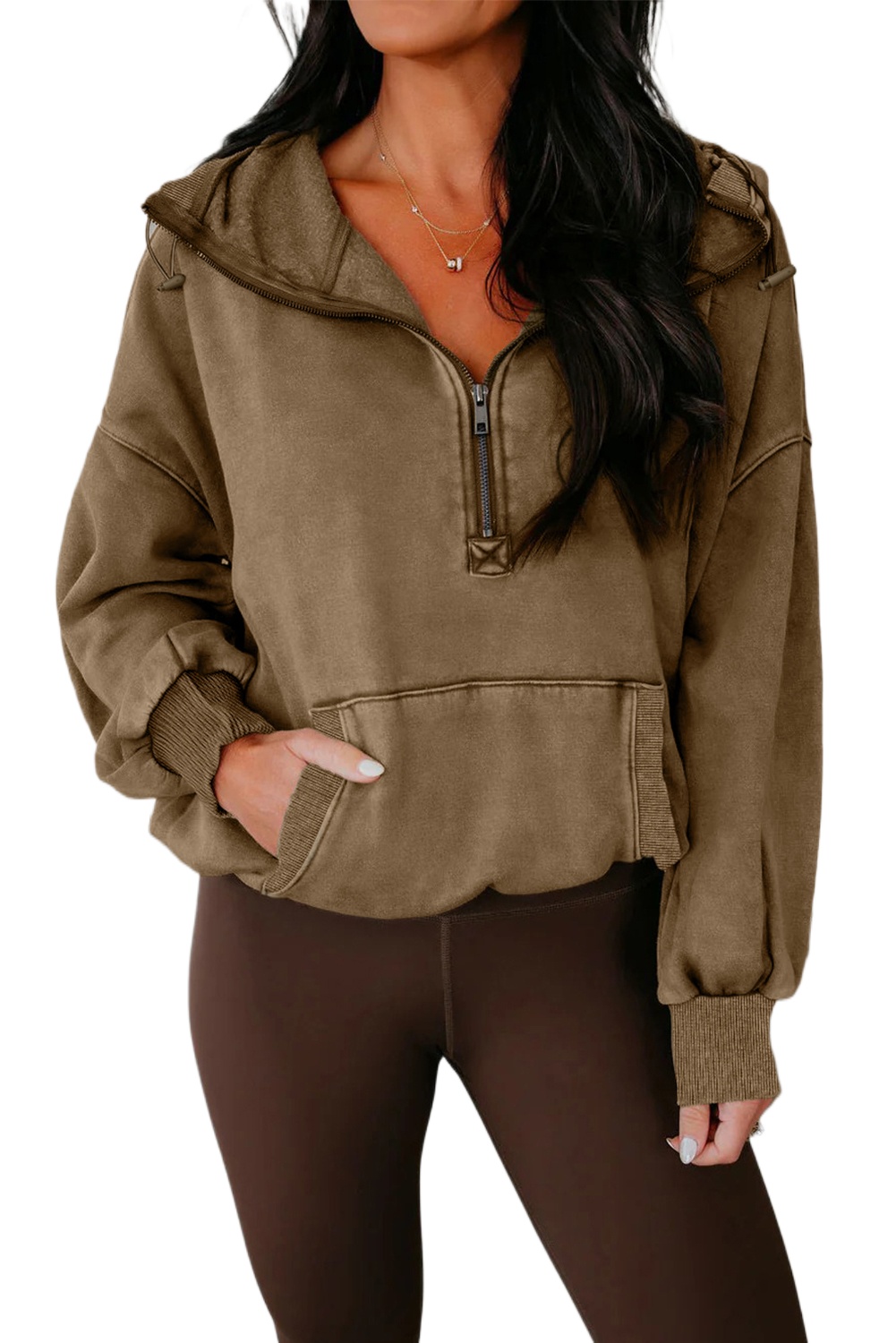 Women's Elmwood Half Zip Baggy Hoodie with Kangaroo Pocket - Main View Women's Elmwood Half Zip Baggy Hoodie with Kangaroo Pocket - Main View