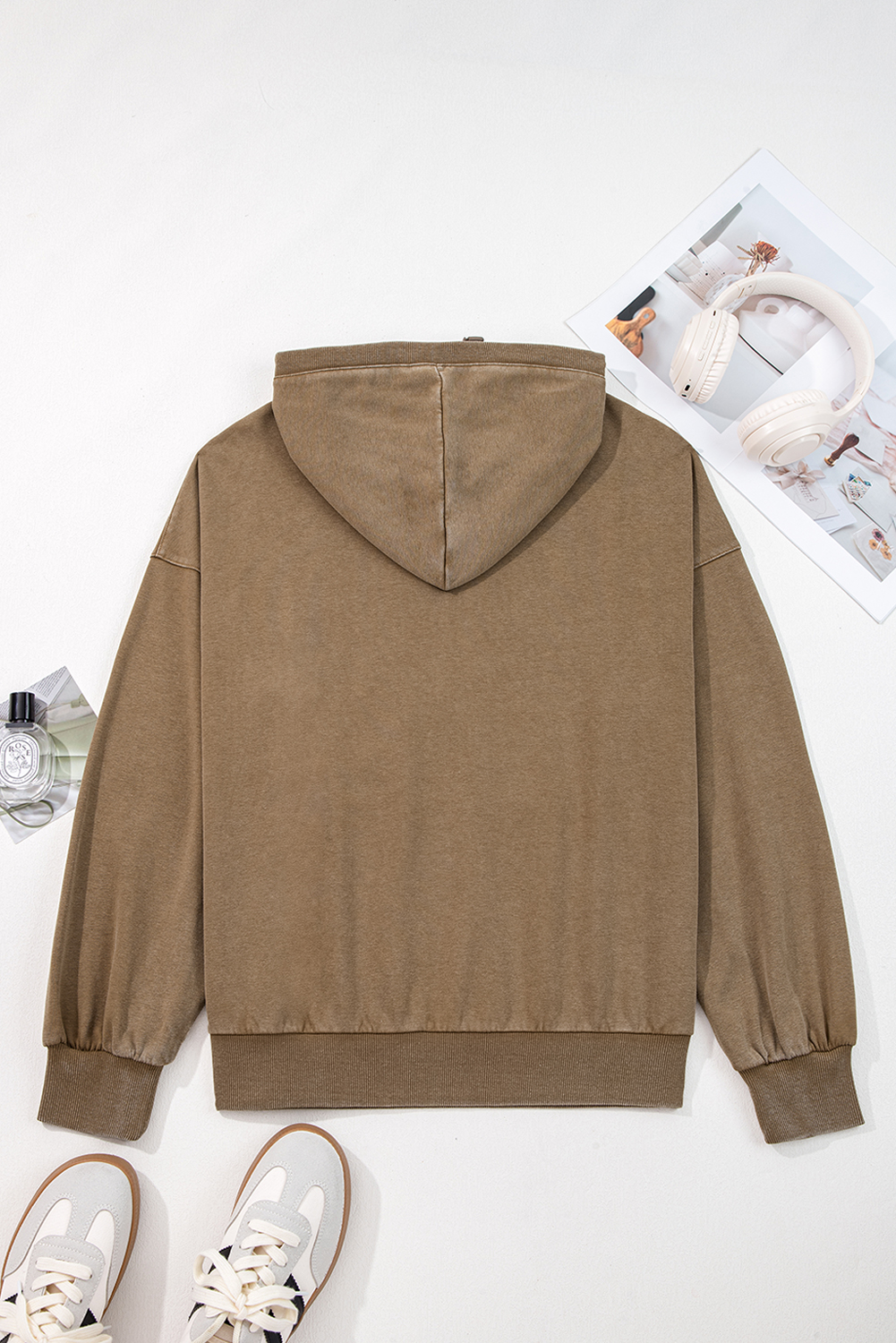 Casual Mineral Wash Half Zip Hoodie for Women – Elmwood Shade - Detail View 5 Casual Mineral Wash Half Zip Hoodie for Women – Elmwood Shade - Detail View 5