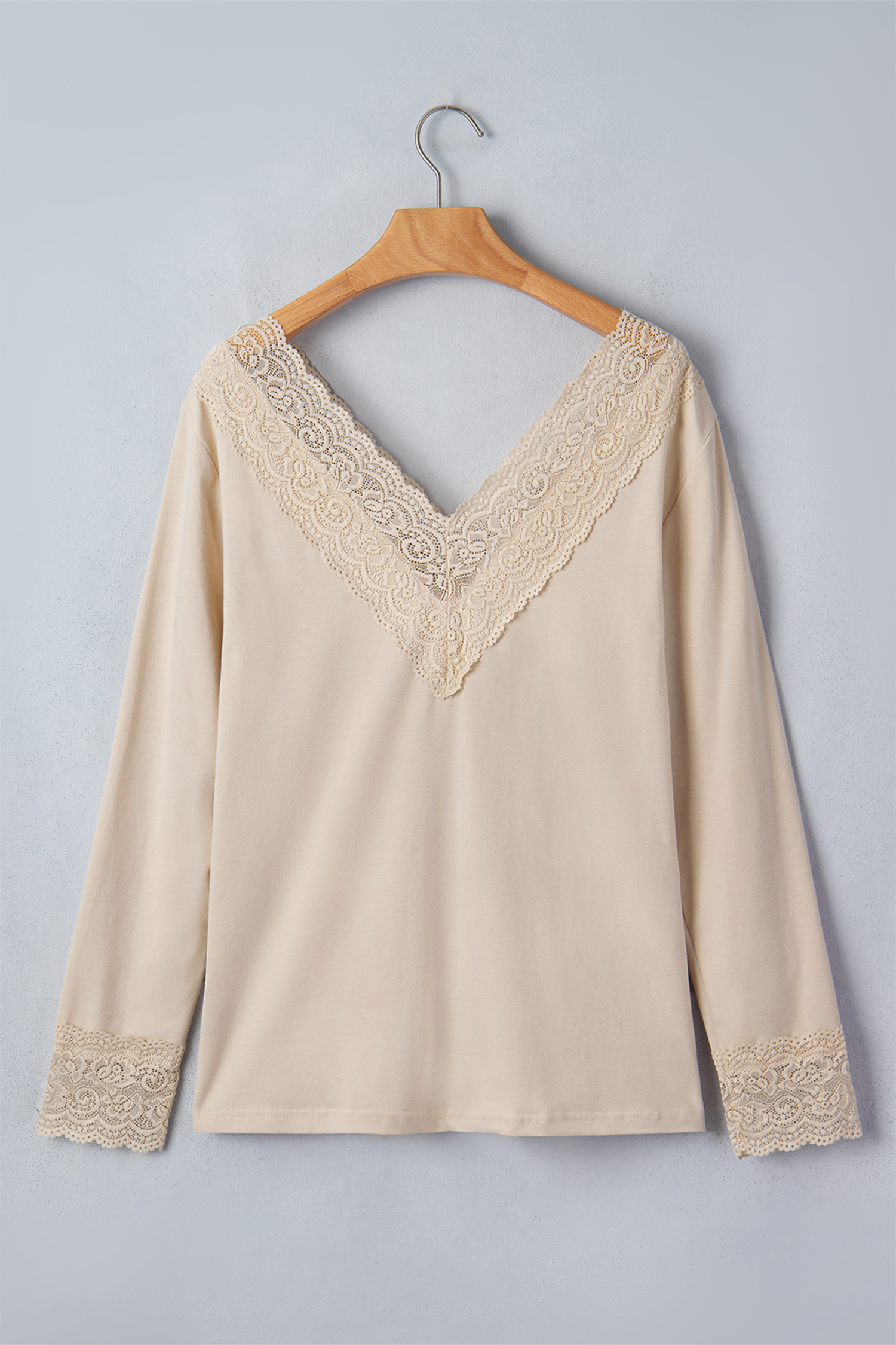 Casual Apricot Lace Top – Women's Long Sleeve Pullover - Detail View 5 Casual Apricot Lace Top – Women's Long Sleeve Pullover - Detail View 5