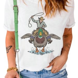 Women's Western Duck Graphic Tee, Casual Summer T Shirt - Main View
