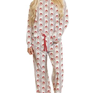 Women's White Christmas Striped Lounge Pant Set for Daily Comfort - Main View