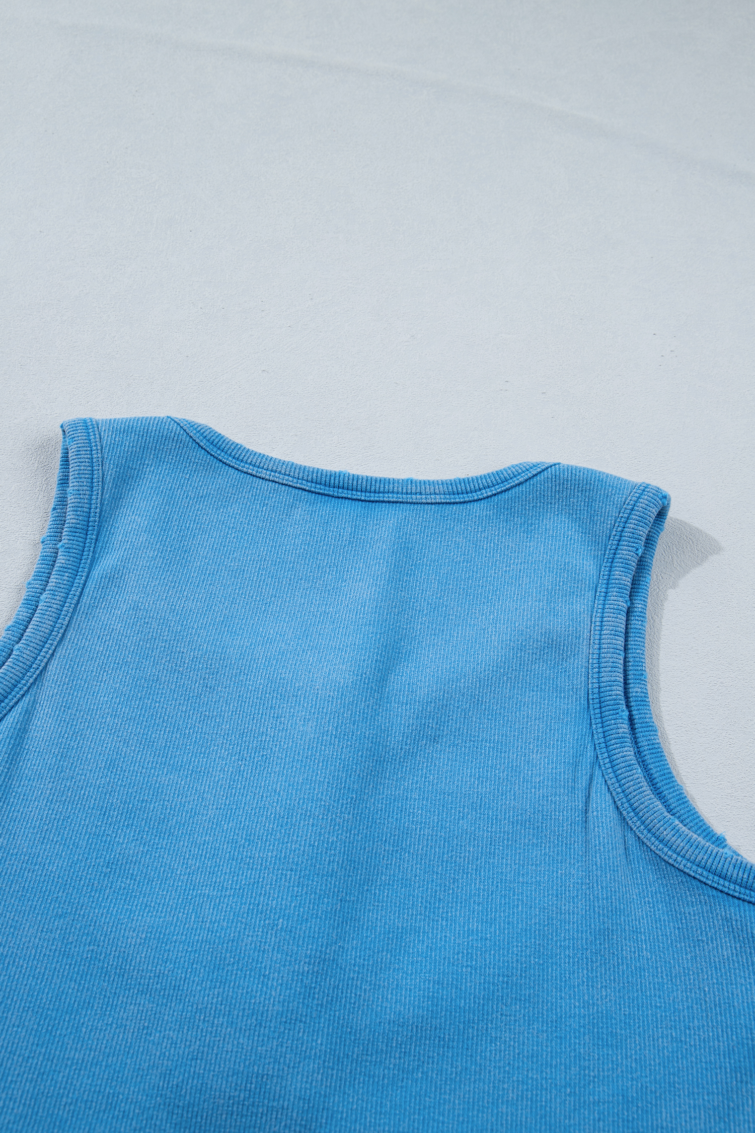 Vintage Distressed Ribbed Tank Top for Women – U Neck Mineral Wash Sleeveless Top, Western Casual Style - Detail View 11 Vintage Distressed Ribbed Tank Top for Women – U Neck Mineral Wash Sleeveless Top, Western Casual Style - Detail View 11
