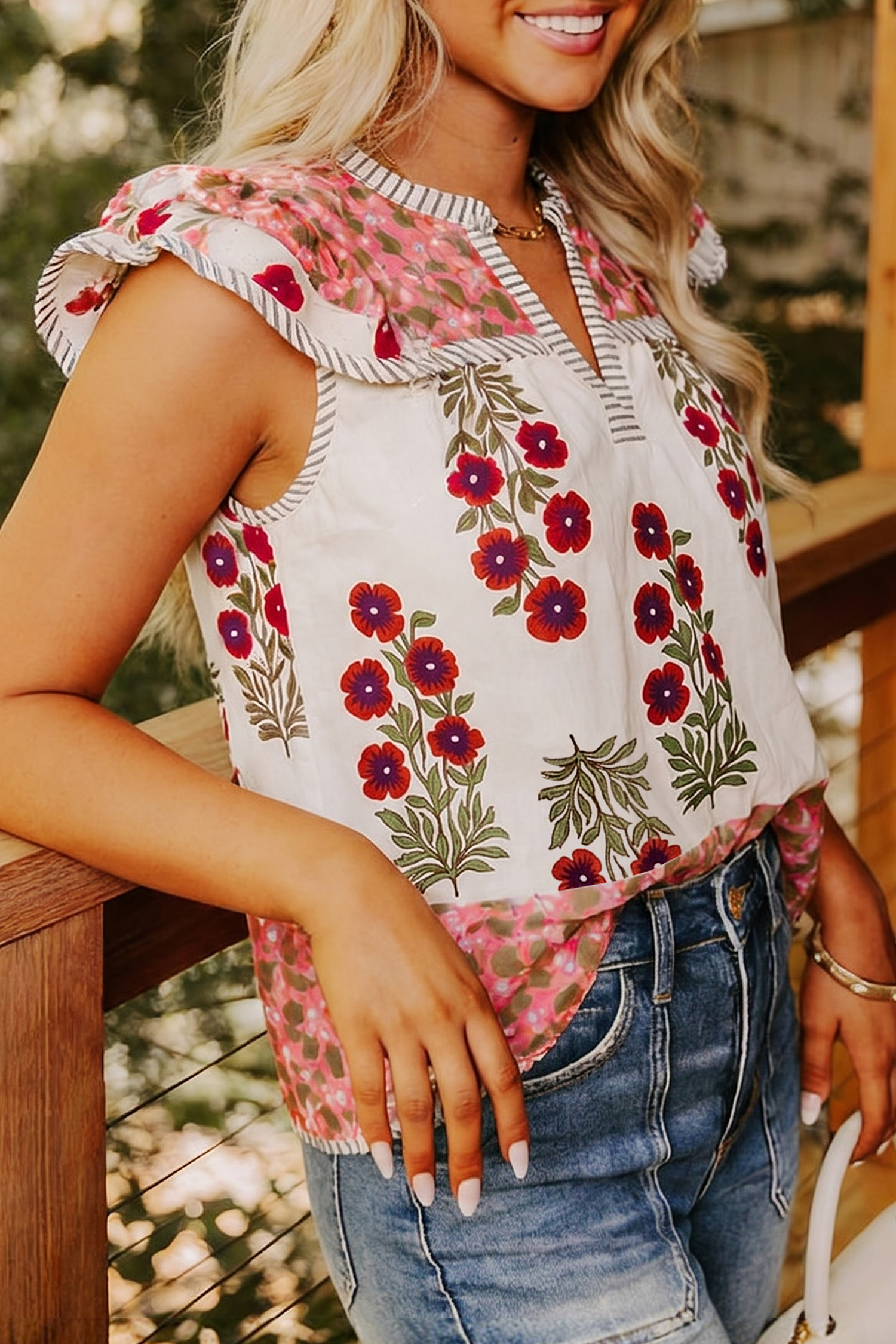 Boho Floral Blouse for Women – Lightweight Cotton Short Sleeve Shirt for Daily Outfits and Travel - Detail View 6 Boho Floral Blouse for Women – Lightweight Cotton Short Sleeve Shirt for Daily Outfits and Travel - Detail View 6