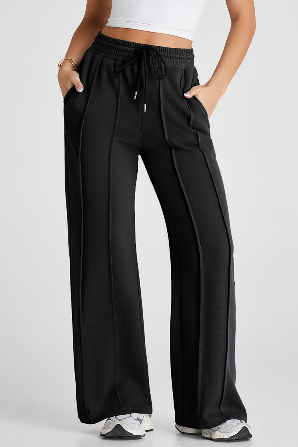 Fall-Ready Women's Black Wide Leg High Waist Sweatpants - Detail View 6 Fall-Ready Women's Black Wide Leg High Waist Sweatpants - Detail View 6