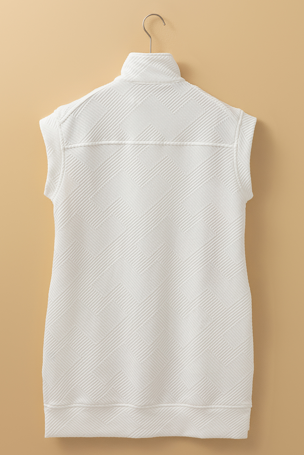 Casual and Chic White Mini Dress - Textured Fabric with Half Zip and Cap Sleeves - Detail View 6 Casual and Chic White Mini Dress - Textured Fabric with Half Zip and Cap Sleeves - Detail View 6