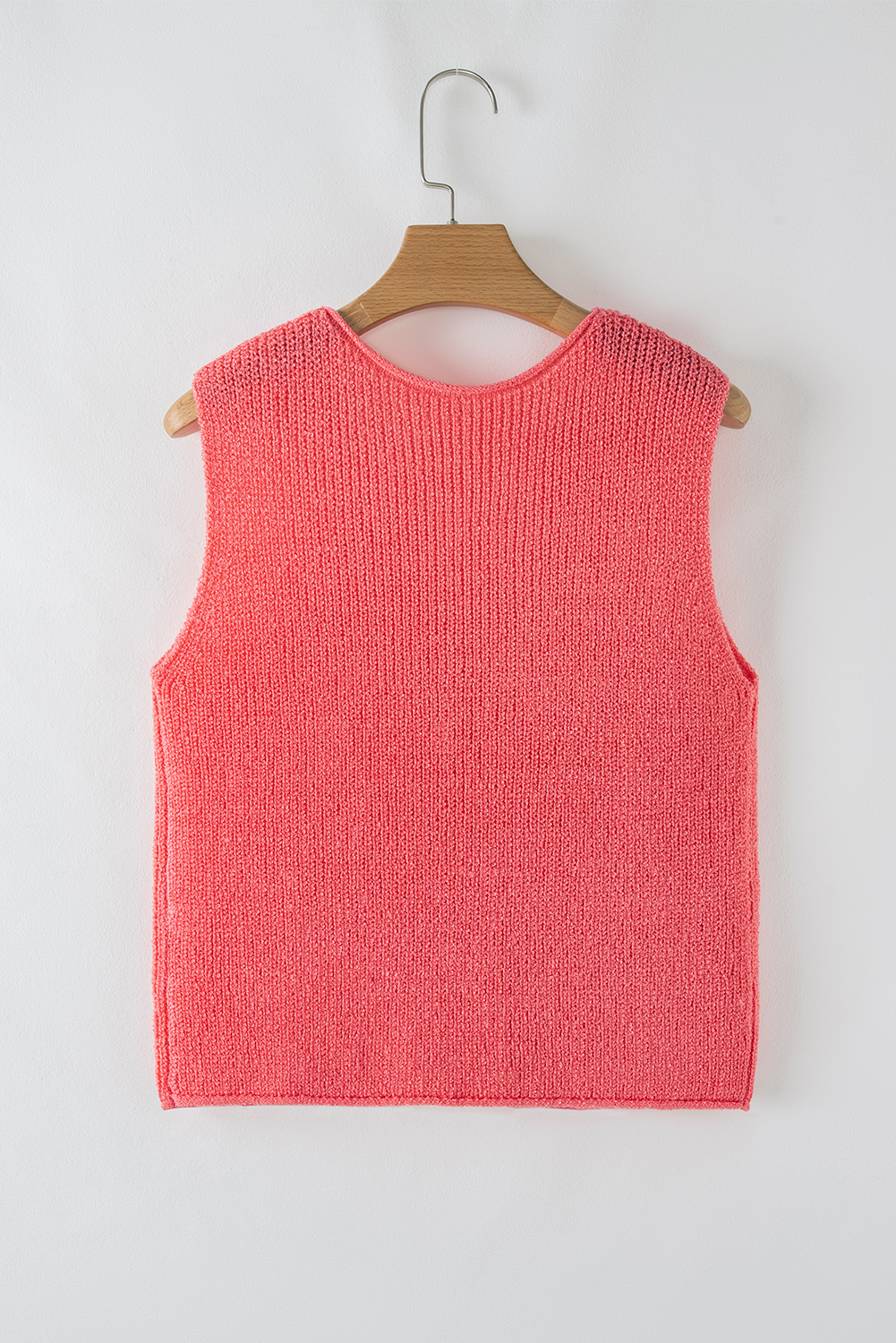 Women's Tomato Red Sweater Vest, Sleeveless V Neck Knit Top - Detail View 7 Women's Tomato Red Sweater Vest, Sleeveless V Neck Knit Top - Detail View 7