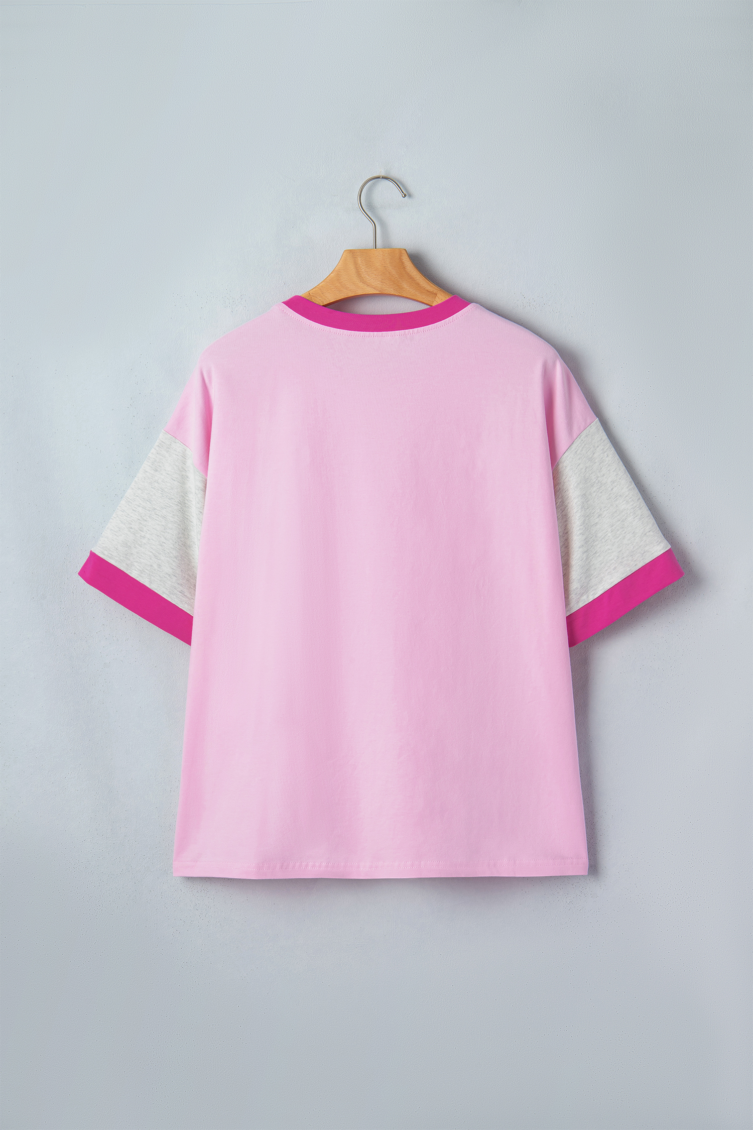 Women's Summer Color Block Tee – Gossamer Pink with Embroidered Bow & Patchwork Details, Soft Cotton Blend - Detail View 5 Women's Summer Color Block Tee – Gossamer Pink with Embroidered Bow & Patchwork Details, Soft Cotton Blend - Detail View 5