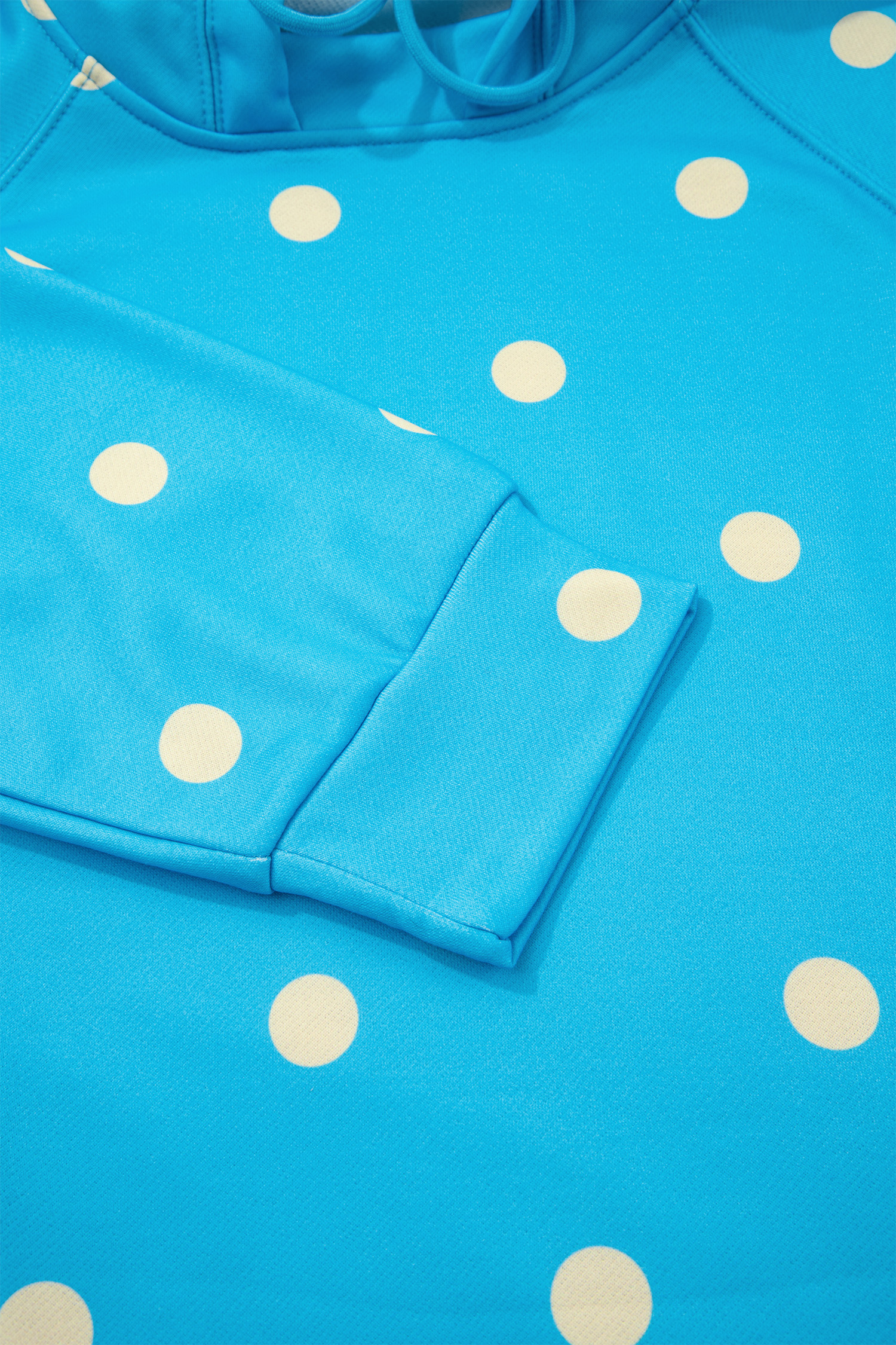 Women's Blue Lounge Set, Cozy Polka Dot Hooded Active Wear - Detail View 20 Women's Blue Lounge Set, Cozy Polka Dot Hooded Active Wear - Detail View 20