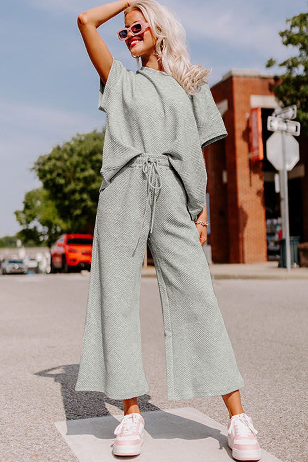 Summer Daily Lounge Set, Women's Textured Drawstring Outfit - Detail View 6 Summer Daily Lounge Set, Women's Textured Drawstring Outfit - Detail View 6