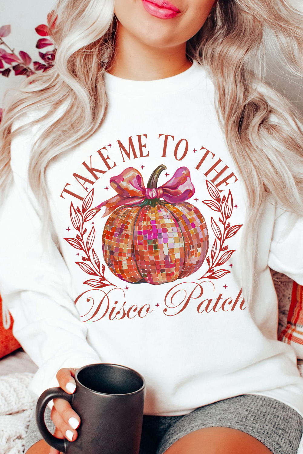 Cozy and Fun Beige Graphic Sweatshirt - Perfect for Halloween Parties - Detail View 3 Cozy and Fun Beige Graphic Sweatshirt - Perfect for Halloween Parties - Detail View 3