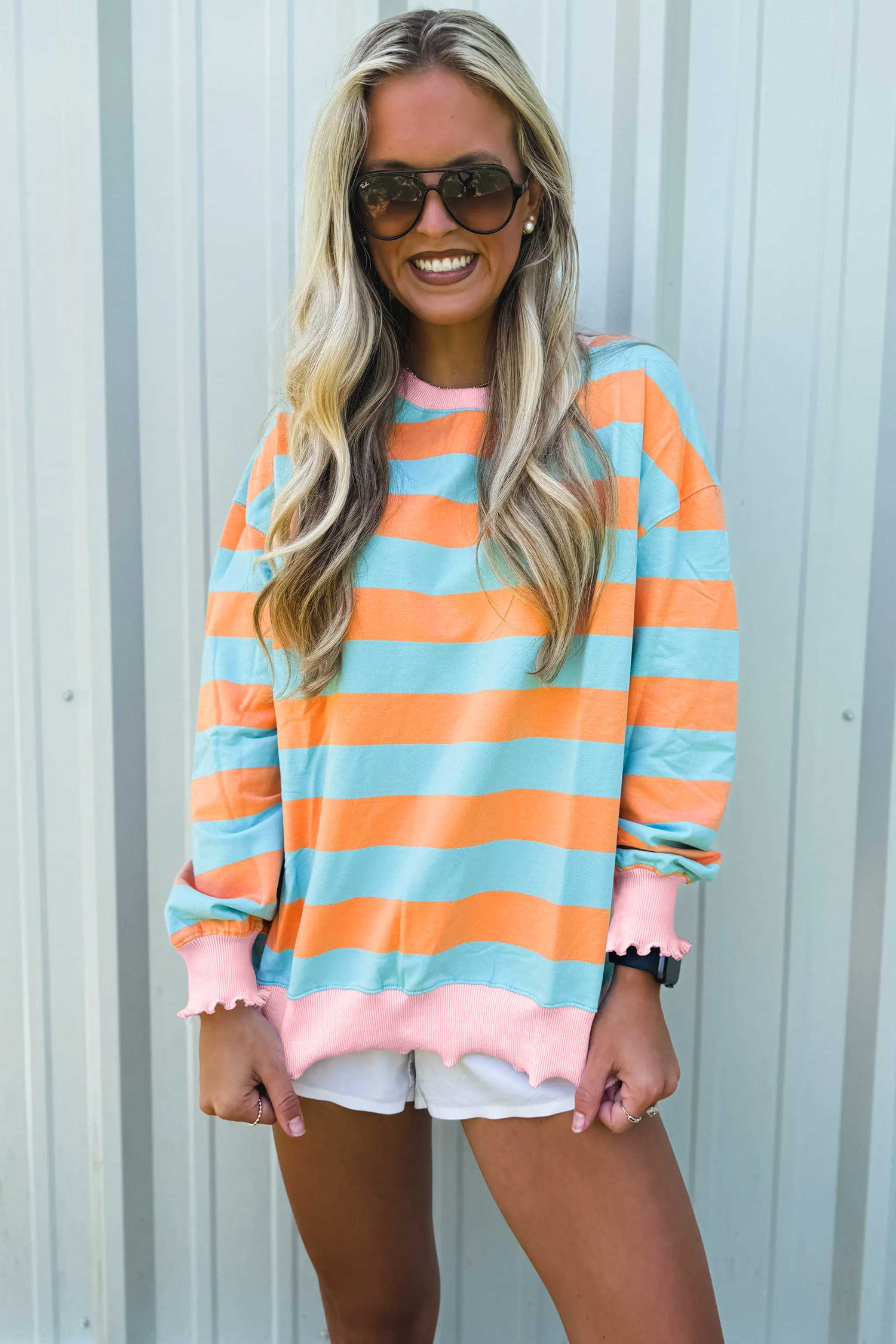 Women's Soft Striped Shift Top, Cozy Long Sleeve Pullover - Detail View 3 Women's Soft Striped Shift Top, Cozy Long Sleeve Pullover - Detail View 3