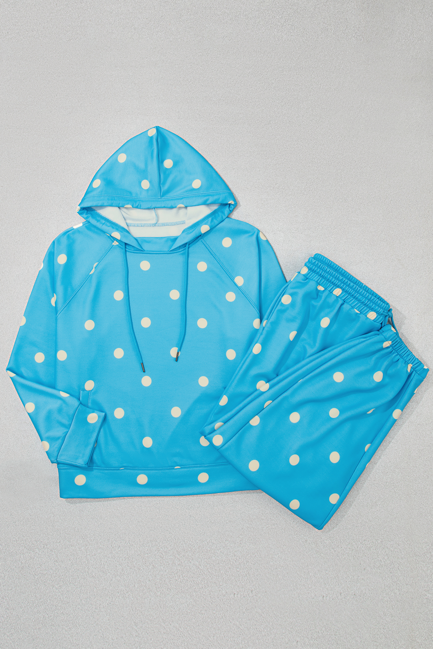 Women's Blue Lounge Set, Cozy Polka Dot Hooded Active Wear - Detail View 8 Women's Blue Lounge Set, Cozy Polka Dot Hooded Active Wear - Detail View 8