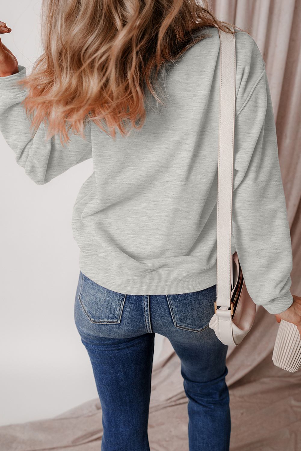 Casual and Comfortable Winter Wear - Gray Solid Fleece Lined Sweatshirt with Long Sleeves - Detail View 3 Casual and Comfortable Winter Wear - Gray Solid Fleece Lined Sweatshirt with Long Sleeves - Detail View 3