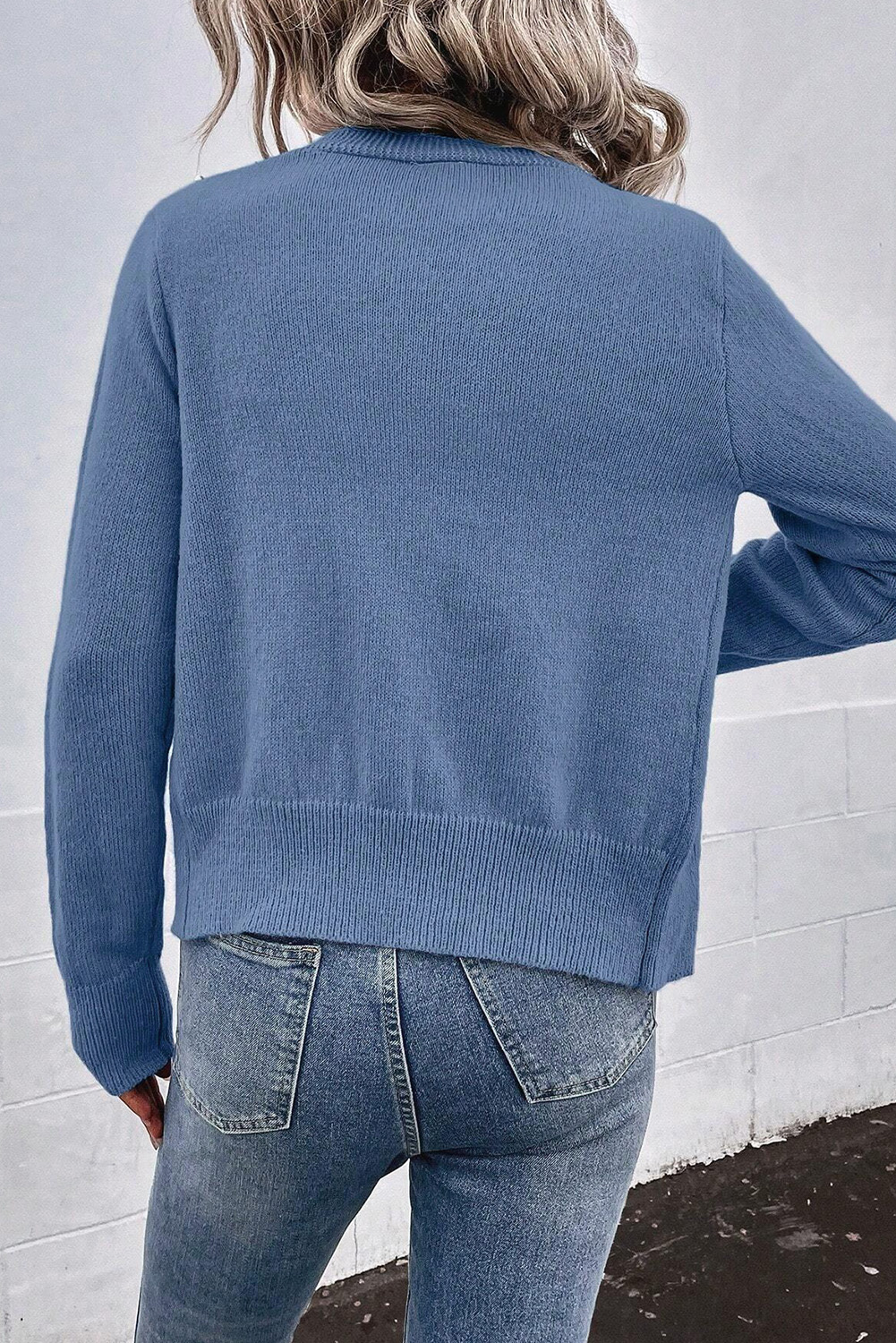 Cozy and Chic Women's Fall Cardigan - Myosotis Textured Knit with Pearl Beading - Detail View 3 Cozy and Chic Women's Fall Cardigan - Myosotis Textured Knit with Pearl Beading - Detail View 3