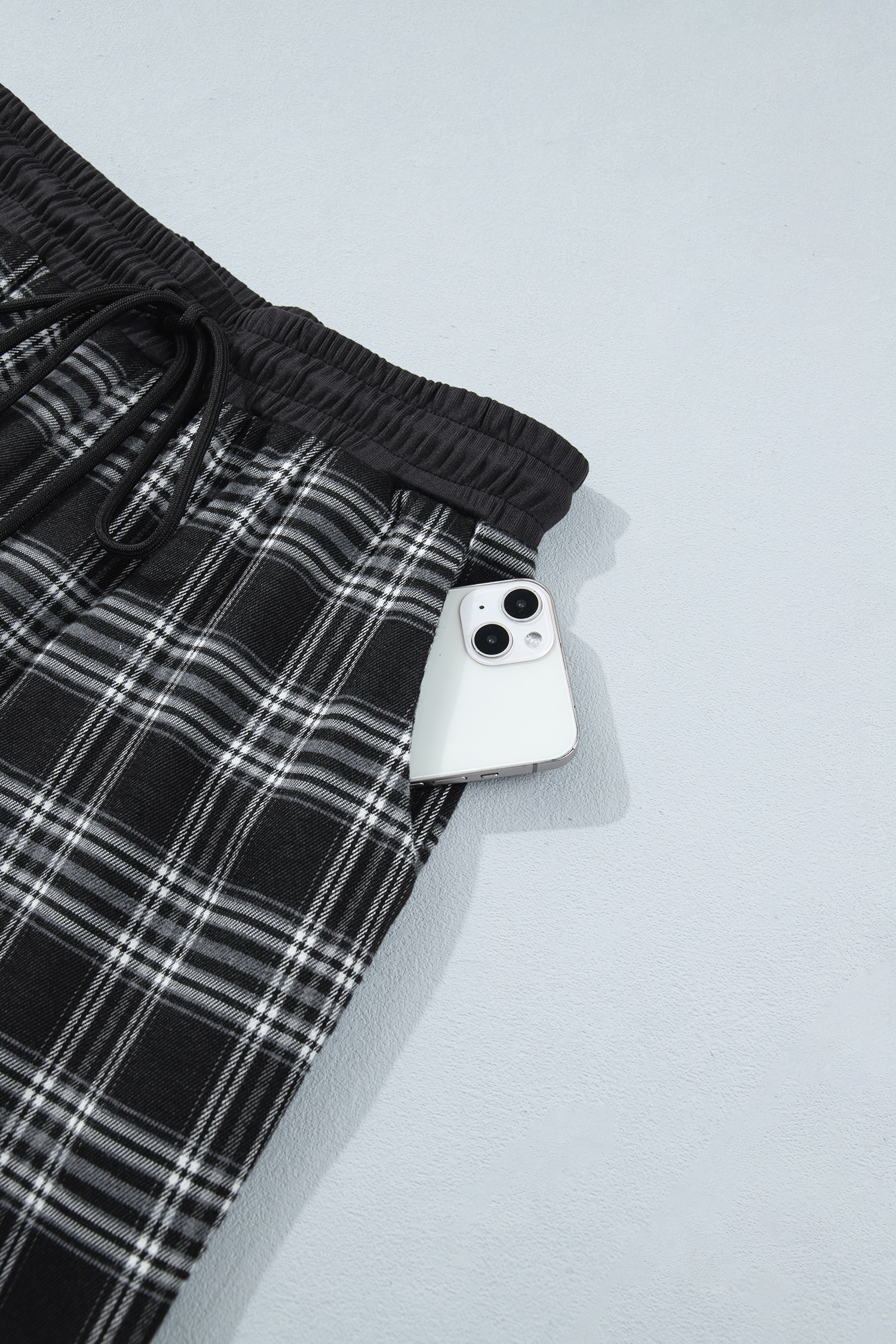 Women's Plaid Contrast Pants, High Waist Wide Leg - Detail View 11 Women's Plaid Contrast Pants, High Waist Wide Leg - Detail View 11