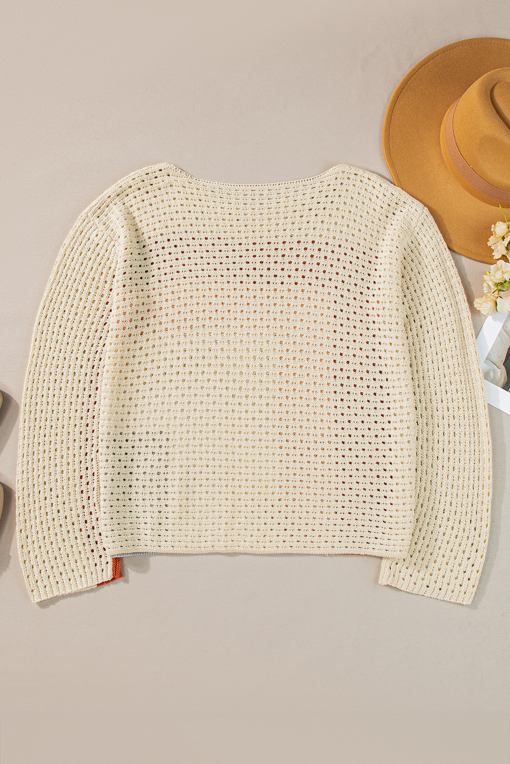 Cozy Long Sleeve Colorblock Sweater with Relaxed Fit and Dropped Shoulder - Detail View 7 Cozy Long Sleeve Colorblock Sweater with Relaxed Fit and Dropped Shoulder - Detail View 7