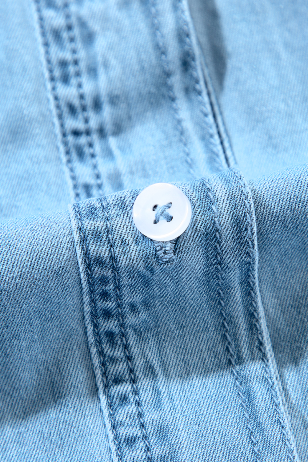 Long Sleeve Denim Mini Dress, Button Down Southern Belle - Detail View 11 Long Sleeve Denim Mini Dress, Button Down Southern Belle - Detail View 11