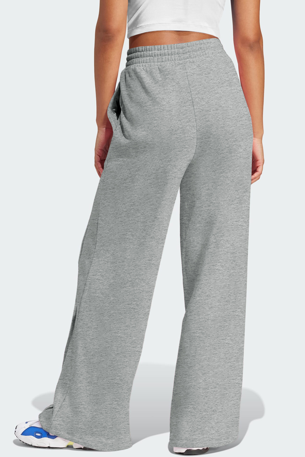 Women's Gray Seamed Drawstring High Waist Wide Leg Sweatpants - Detail View 11 Women's Gray Seamed Drawstring High Waist Wide Leg Sweatpants - Detail View 11