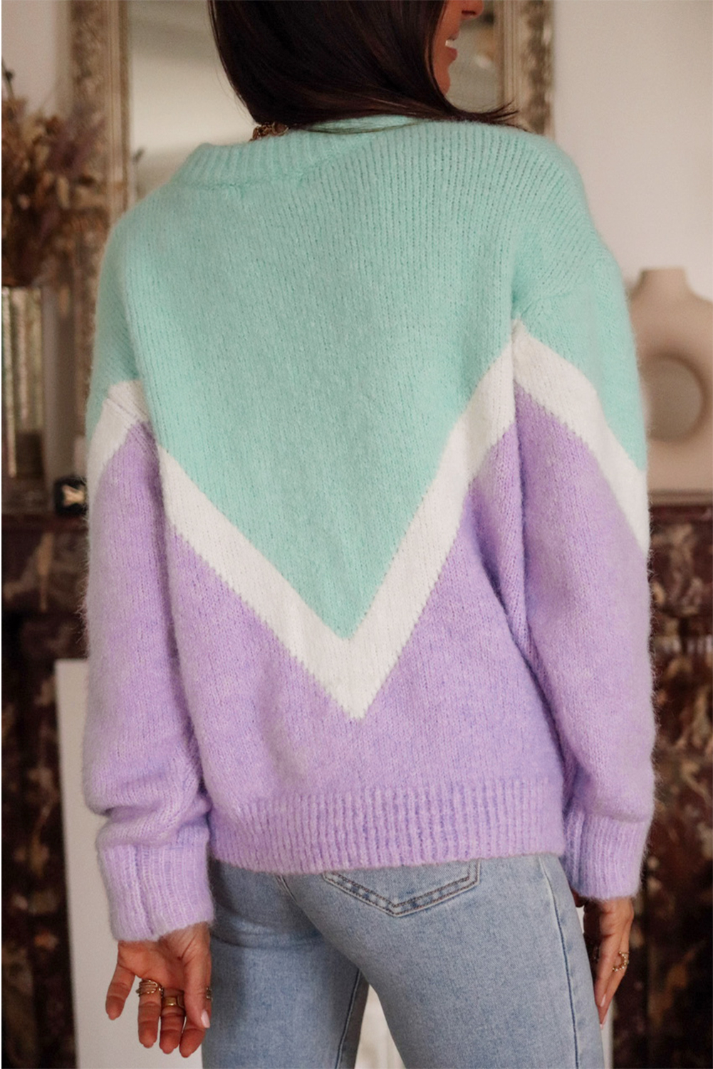 Cozy and Trendy Drop Shoulder Sweater - Modern Style - Detail View 3 Cozy and Trendy Drop Shoulder Sweater - Modern Style - Detail View 3