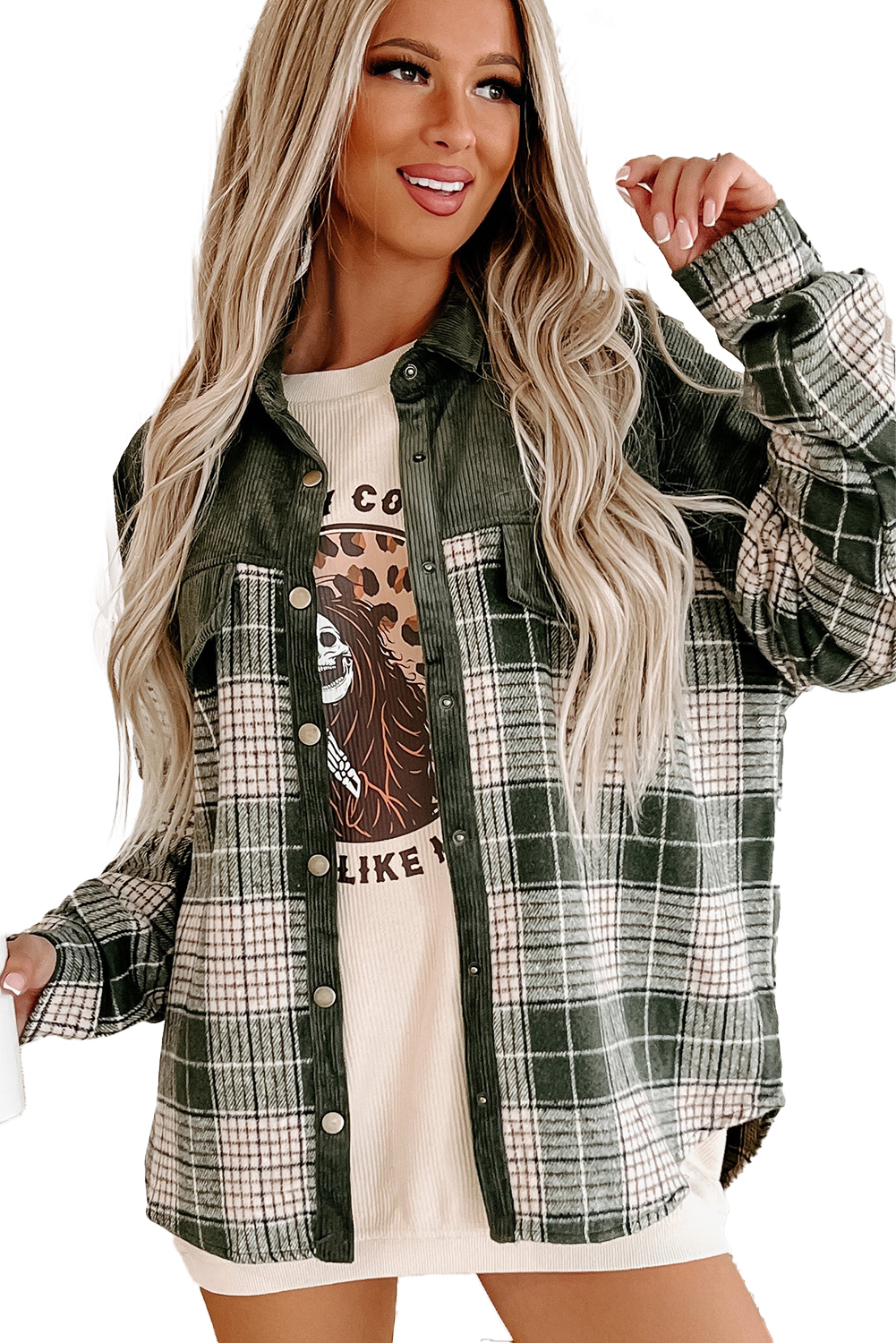 Trendy Corduroy Patchwork Plaid Jacket - Blackish Green - Detail View 17 Trendy Corduroy Patchwork Plaid Jacket - Blackish Green - Detail View 17