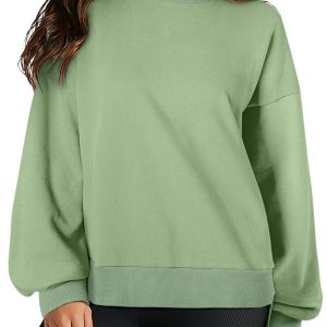 Grass Green Fleece Lined Drop Shoulder High Low Sweatshirt for Women - Main View