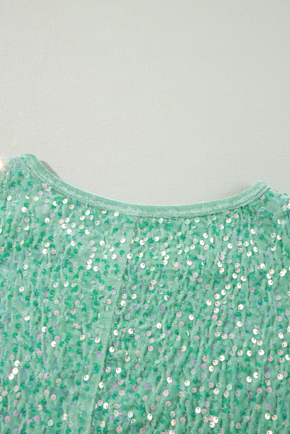 Women's Moonlight Jade Sequin Batwing Sleeve V Neck Velvet Blouse for Night Out - Detail View 13 Women's Moonlight Jade Sequin Batwing Sleeve V Neck Velvet Blouse for Night Out - Detail View 13
