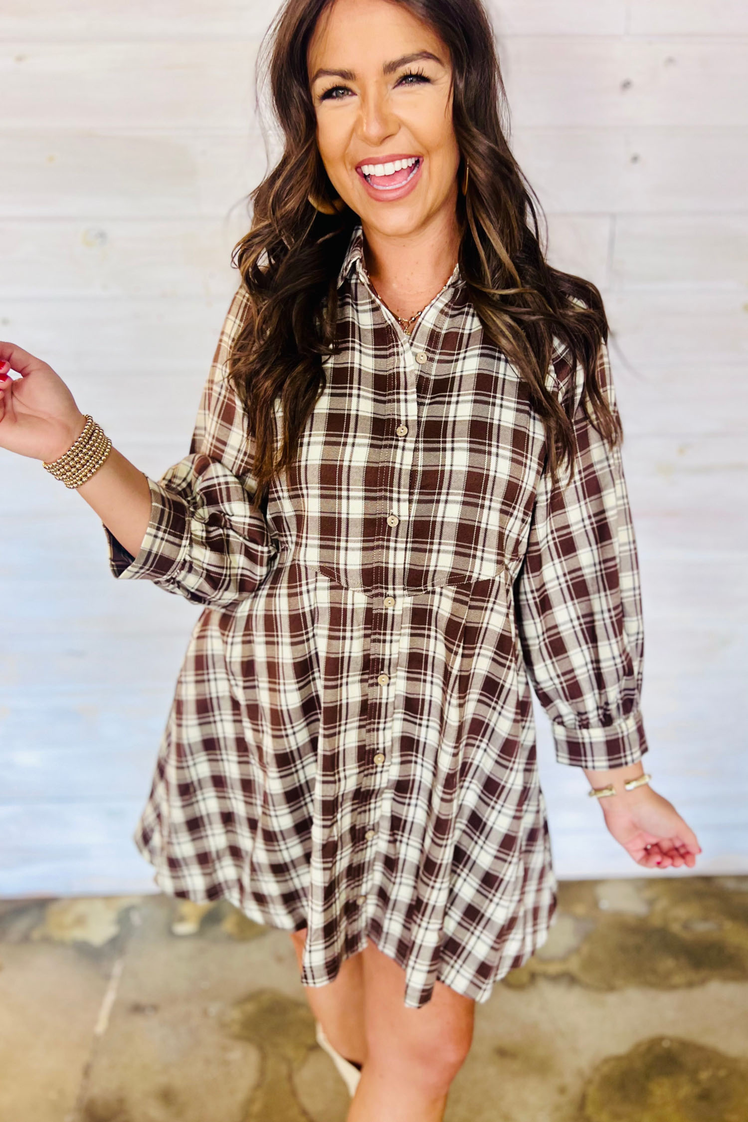 Women's Vintage Plaid Dress, Preppy Brown Autumn Shift - Detail View 2 Women's Vintage Plaid Dress, Preppy Brown Autumn Shift - Detail View 2