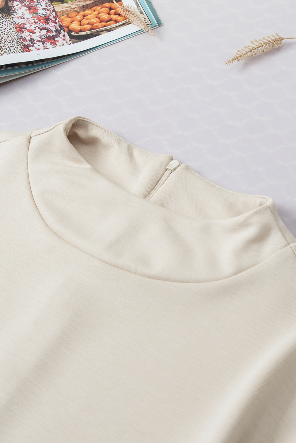 Women's Casual Mock Neck Top, Soft Short Sleeve Shift Blouse - Detail View 9 Women's Casual Mock Neck Top, Soft Short Sleeve Shift Blouse - Detail View 9