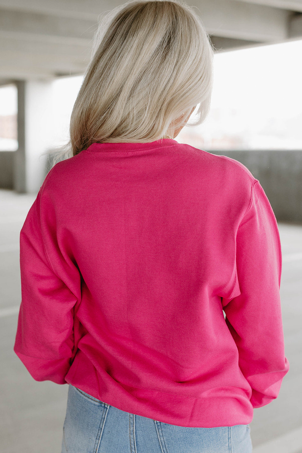 Pink Graphic Crewneck Sweatshirt, Double Heart Sequin Detail - Detail View 3 Pink Graphic Crewneck Sweatshirt, Double Heart Sequin Detail - Detail View 3