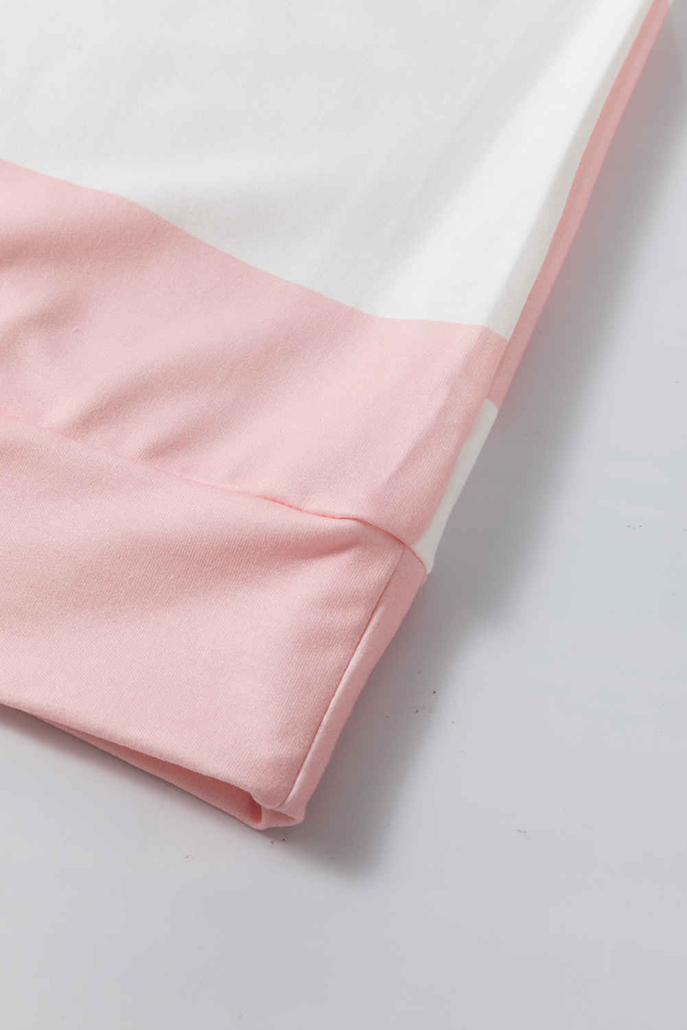 Comfortable and Chic Women's Top - Light Pink Colorblock Striped Drop Shoulder Long Sleeve - Detail View 8 Comfortable and Chic Women's Top - Light Pink Colorblock Striped Drop Shoulder Long Sleeve - Detail View 8