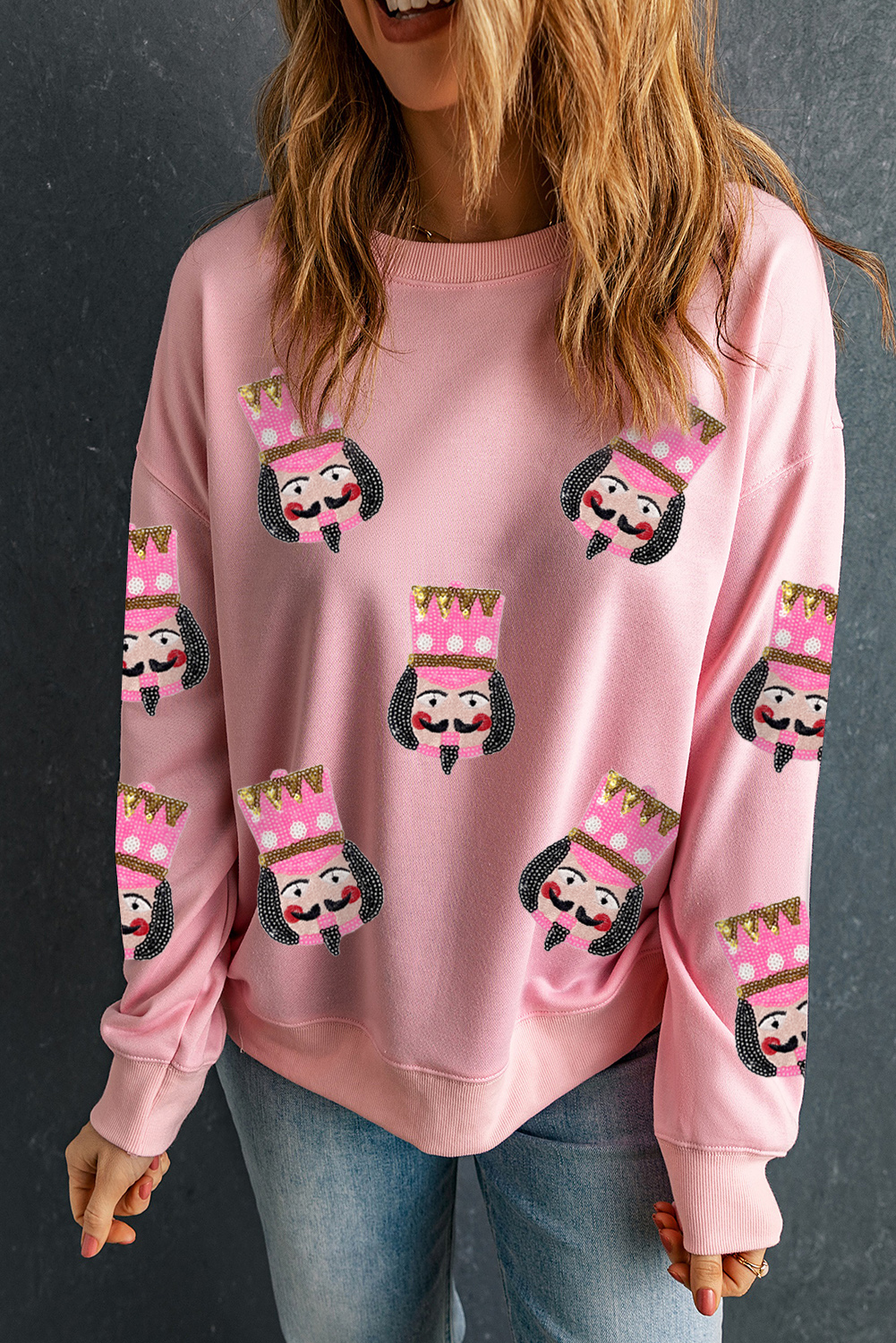 Casual Long Sleeve Round Neck Sweatshirt - Perfect for Holiday Celebrations - Detail View 3 Casual Long Sleeve Round Neck Sweatshirt - Perfect for Holiday Celebrations - Detail View 3