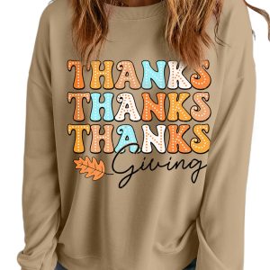 Women's Khaki Thanksgiving Leaves Printed Drop Shoulder Sweatshirt - Main View