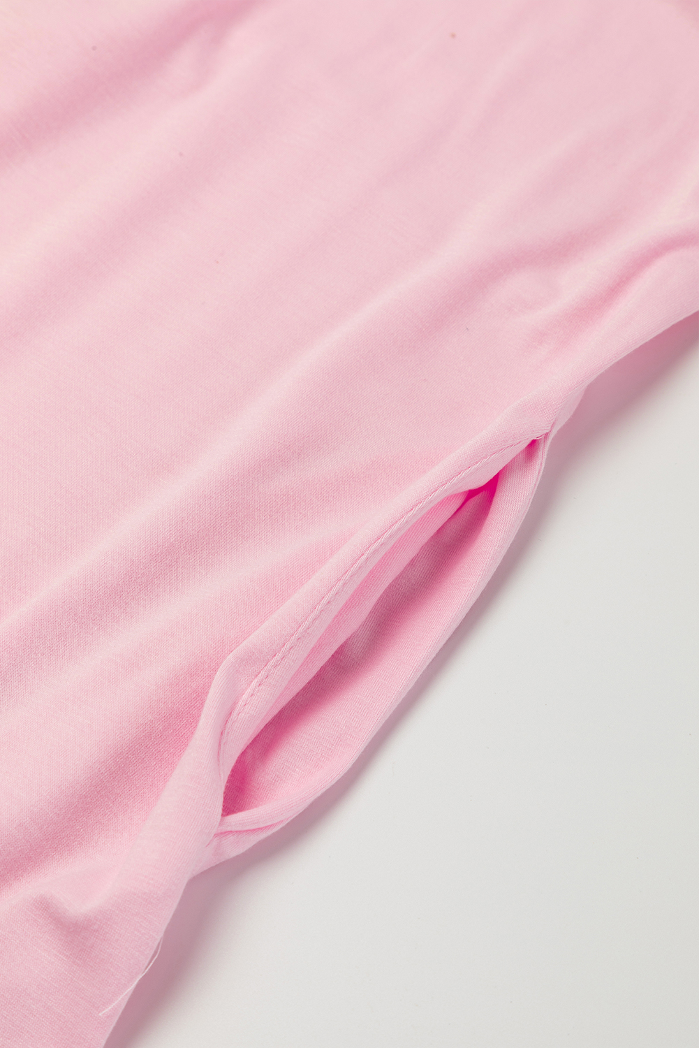 Soft Pink Split Hem Maxi Dress, Comfortable Daily T-Shirt Fit - Detail View 11 Soft Pink Split Hem Maxi Dress, Comfortable Daily T-Shirt Fit - Detail View 11