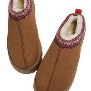 Women's Chestnut Contrast Print Suede Plush Lined Snow Boots for Winter - Main View