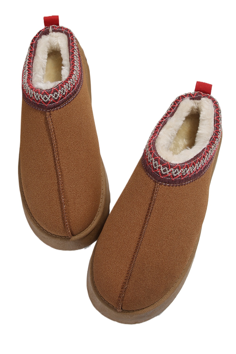 Women's Chestnut Contrast Print Suede Plush Lined Snow Boots for Winter - Main View Women's Chestnut Contrast Print Suede Plush Lined Snow Boots for Winter - Main View
