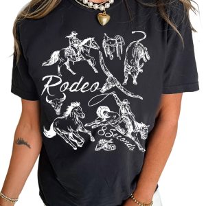 Women's Rodeo Graphic Tee, Casual Summer Short Sleeve - Main View