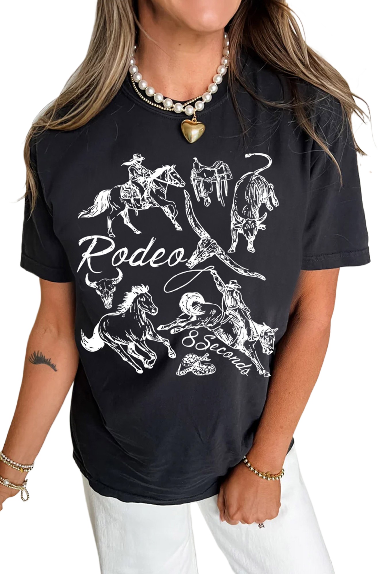 Women's Rodeo Graphic Tee, Casual Summer Short Sleeve - Main View Women's Rodeo Graphic Tee, Casual Summer Short Sleeve - Main View