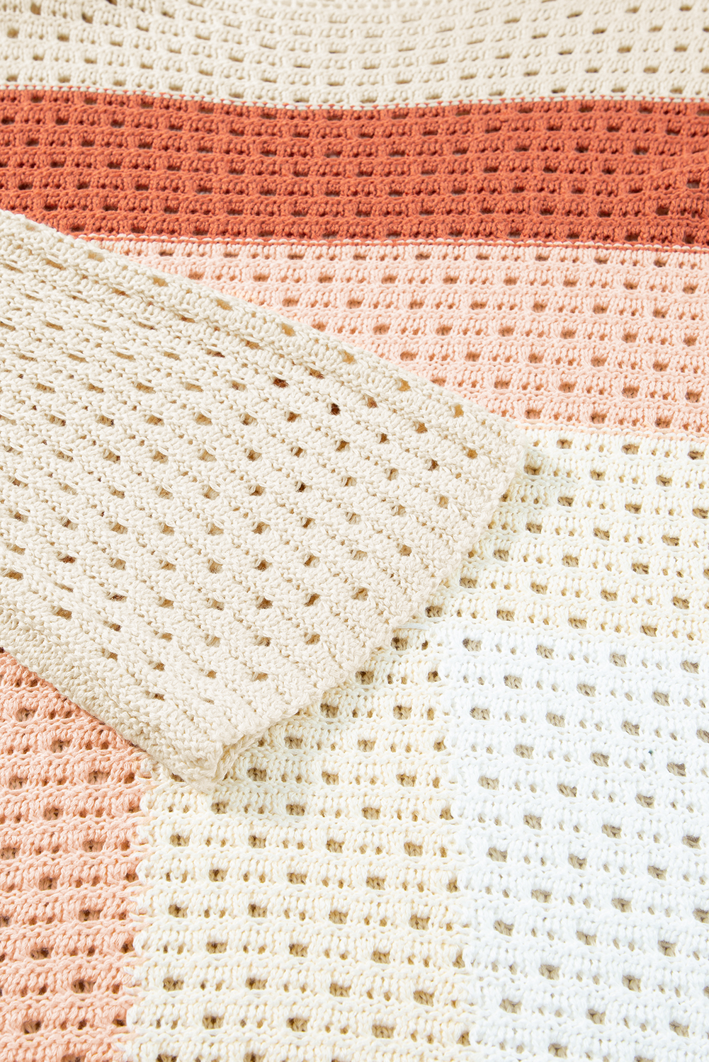 Women's Sweater, Apricot, Pointelle Knit, Colorblock, Baggy, Long Sleeve, Dropped Shoulder, Soft Material, Breathable, Comfy Fit, Daily Wear, Fall Style, Casual, Patchwork Pattern, Round Neck, Shift Silhouette - Detail View 10 Women's Sweater, Apricot, Pointelle Knit, Colorblock, Baggy, Long Sleeve, Dropped Shoulder, Soft Material, Breathable, Comfy Fit, Daily Wear, Fall Style, Casual, Patchwork Pattern, Round Neck, Shift Silhouette - Detail View 10
