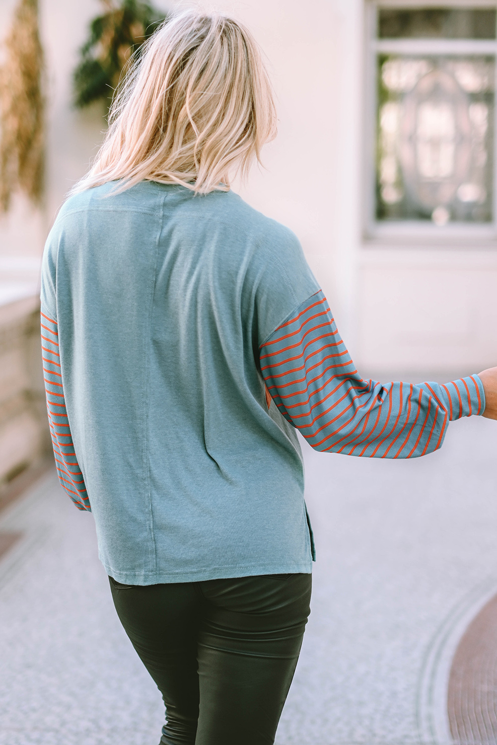 Women's Casual Striped Pullover, Soft Everyday Bishop Sleeve - Detail View 3 Women's Casual Striped Pullover, Soft Everyday Bishop Sleeve - Detail View 3