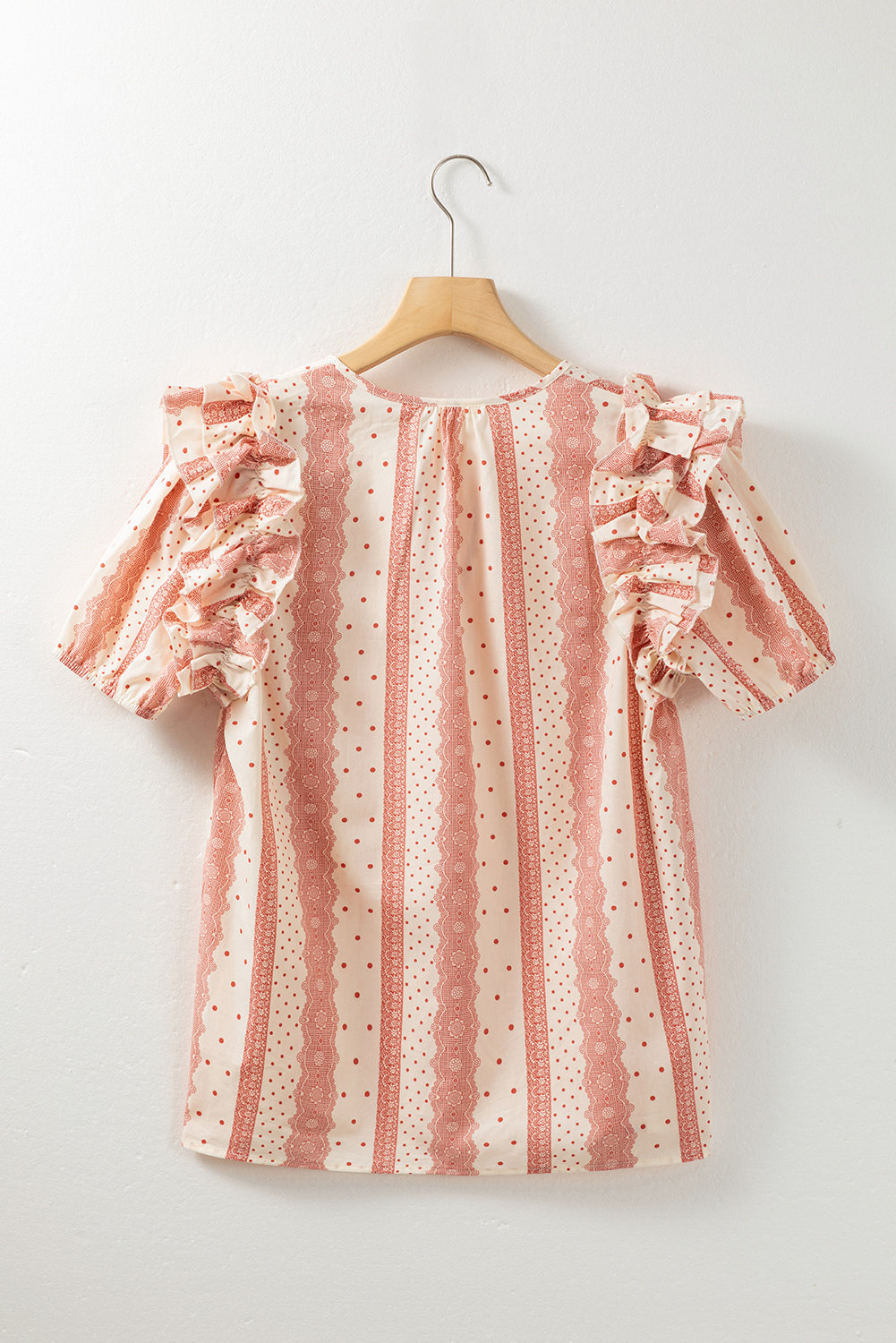 Women's Short Sleeve Mixed Print Blouse, Boho Casual Shirt - Detail View 15 Women's Short Sleeve Mixed Print Blouse, Boho Casual Shirt - Detail View 15
