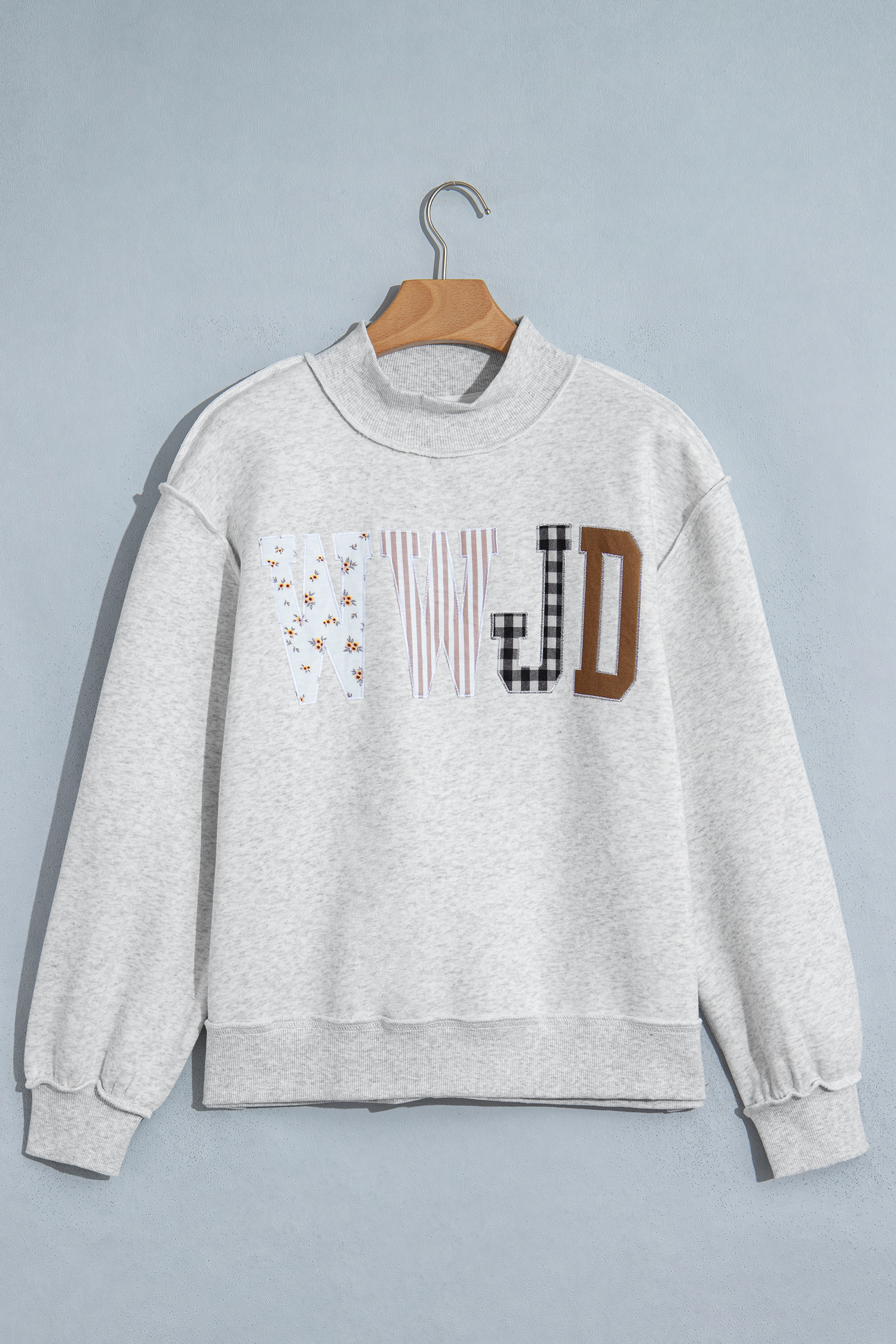 Cotton Blend WWJD Sweatshirt, Cozy Oversized Women Top - Detail View 3 Cotton Blend WWJD Sweatshirt, Cozy Oversized Women Top - Detail View 3