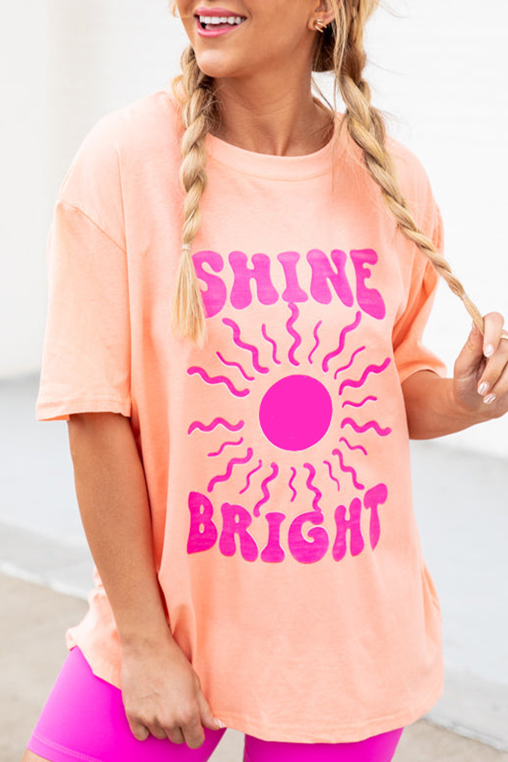 Pink Graphic Slogan T-Shirt, Women's Casual Short Sleeve Top - Detail View 2 Pink Graphic Slogan T-Shirt, Women's Casual Short Sleeve Top - Detail View 2